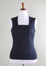 AKRIS PUNTO $395 Solid Navy Pleated Panel Square Neck Tank Top Size US 10