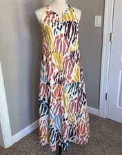 T Tahari Multi Color Cotton Tiered Midi Summer Dress Small NWT