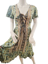 Band of Gypsies Boho Floral Tie Front Midi Dress Size S/ 8 Summer RRP £85