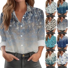 Women's Shirt With Floral Print Buttons, Long Sleeved Casual Regular Shirt