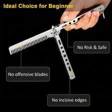 Butterfly Balisong Trainer Training Comb Knife Tool Metal Practice Black Silver*