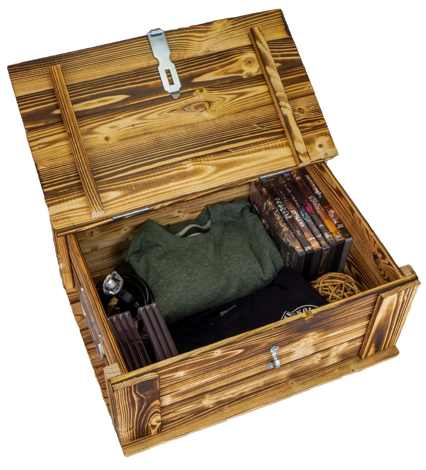 Holztruhe Hugo geflammt mit Deckel Holzkiste Schatzkiste Hochzeitskiste 40 x 30 - Bild 3 von 4