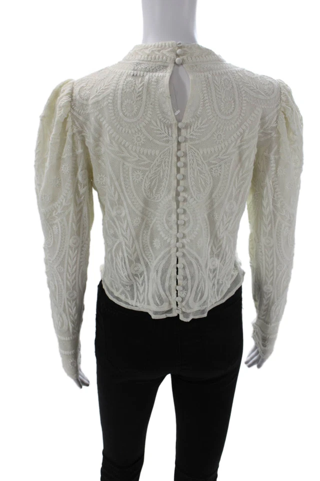 Top de encaje manga larga con botones de algodón blanco talla 01 The Kooples para mujer Foto 3 de 4