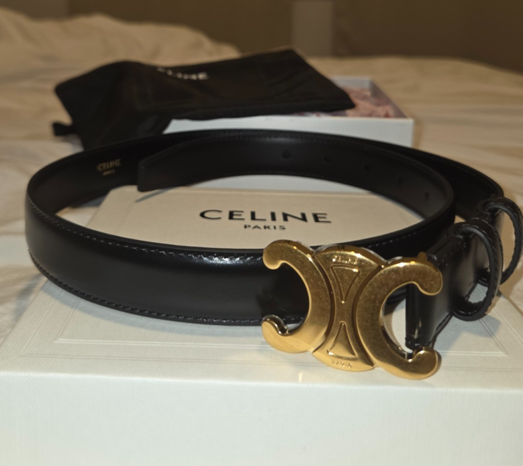Celine Medium 25MM Triomphe Belt In Taurillon Leather - Size 75