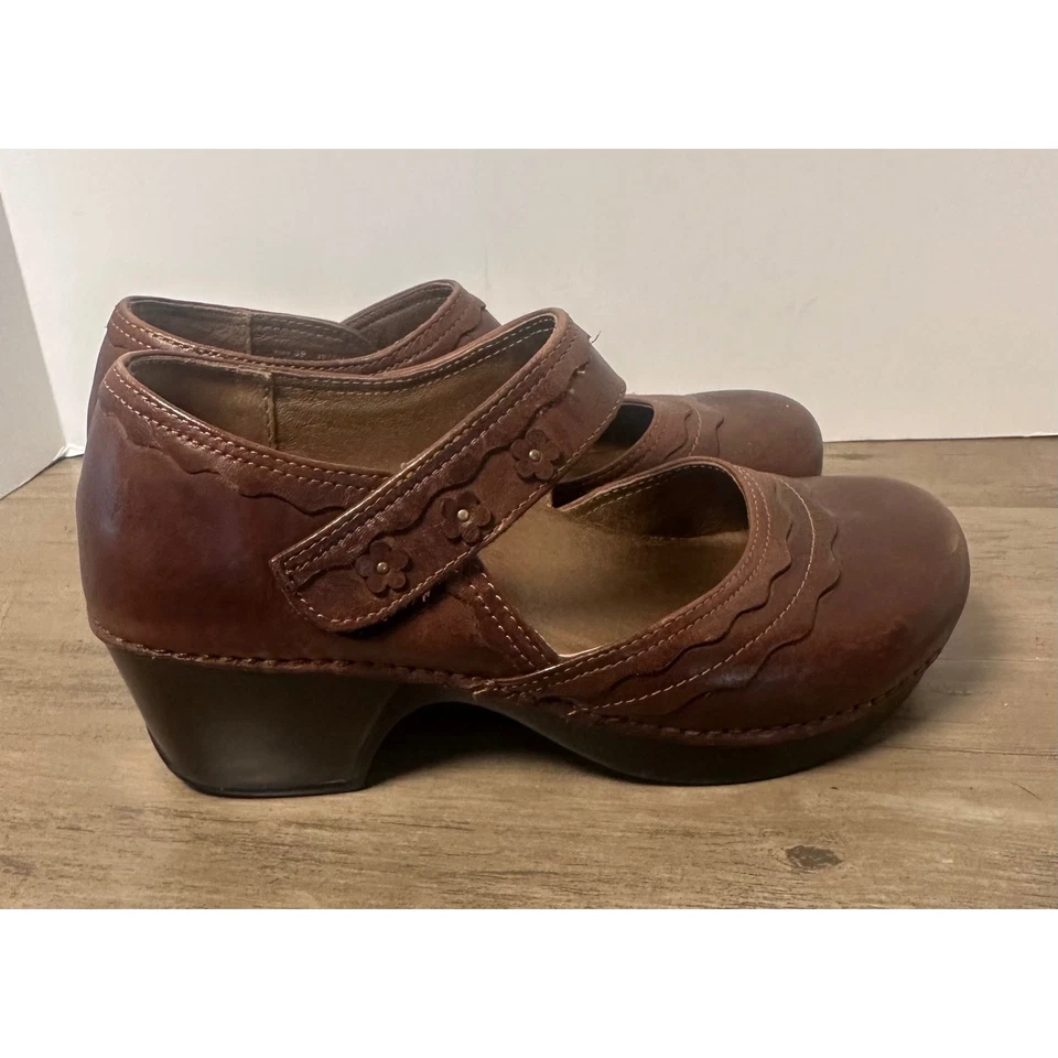 Dansko Harlow Mary Jane Clogs Brown Leather Floral Shoes Size 39 US 8.5 - Image 4 of 4