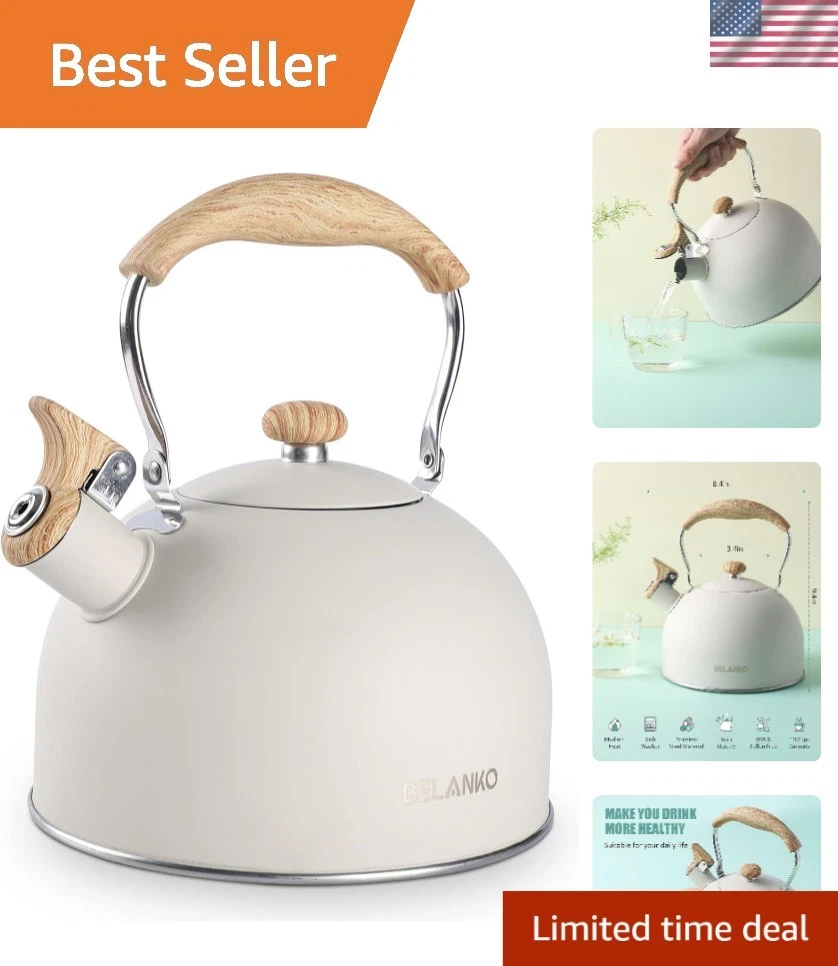 Tea Kettle 85 OZ Whistling Stainless Steel Stove Top Food Grade Milk White