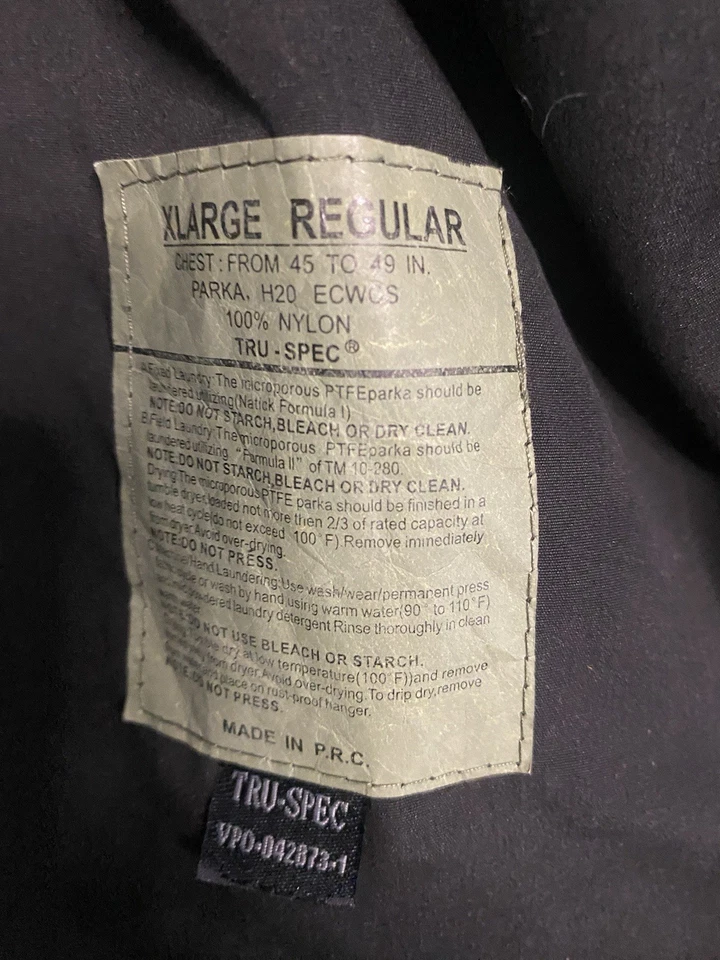 Chaqueta Parka Militar Tru-Spec Adulto XL Negra H20 Prueba ECWCS PTFE Parka Foto 2 de 4