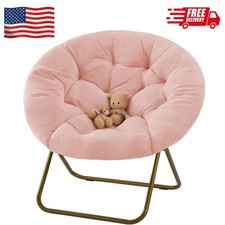 Faux Fur Folding Saucer Chair, Comfy Lounge Chairs for Bedroom Living Room, Pink