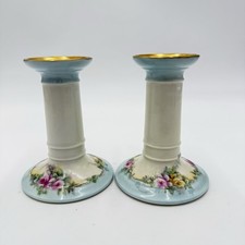 Antique Limoges France W.G. & Co Porcelain Pink Roses Candle Holders Painted