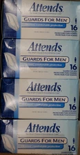 ATTENDS Guards for Men Case of 64 (4 Packs of 16 Each) #MG0400 Pads/Liners
