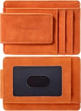Toughergun Minimalist Wallet for Men with Magnetic Money Clip Leather Orange 