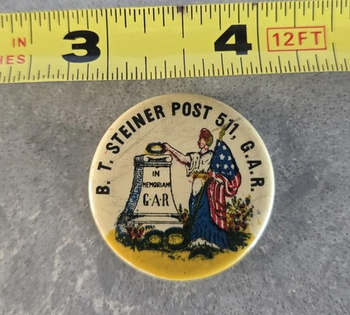 Vintage Civil War Memorabilia Pinback GAR Union Veterans McMillen Post 122 Ohio