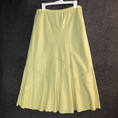 RQT Skirt Womens 14 Yellow Linen Blend Flare Long Elastic Waist Lined Summer Y2K