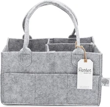PARKER BABY Gray Felt Diaper Caddy Nursery Storage Bin Organizer Foldable NEW