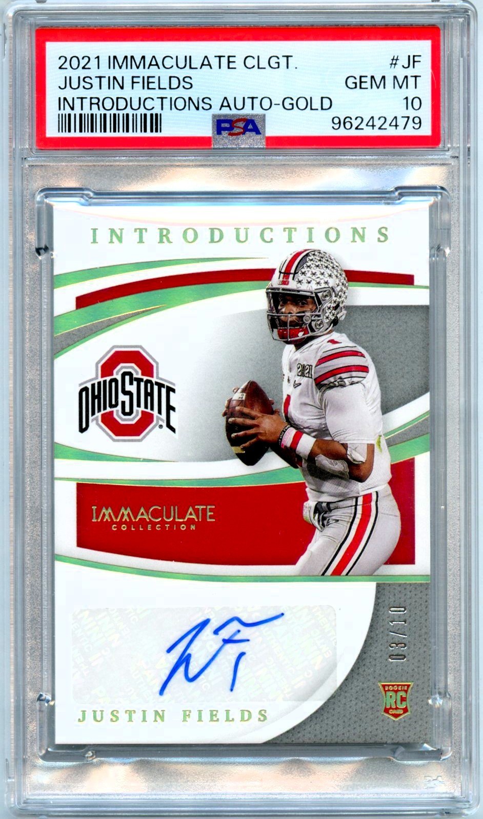 JUSTIN FIELDS RC 2021 IMMACULATE COLLEGIATE GOLD ROOKIE AUTO 3/10 PSA 10 GEM