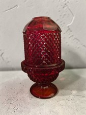 Vintage MCM Viking Glass Fairy Lamp Ruby Red Diamond Point Glimmer 7