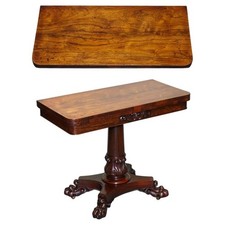 ANTIQUE 1830s WILLIAM IV FOLDING PEDESTAL CARD GAME TABLE CARVED PAW BASE