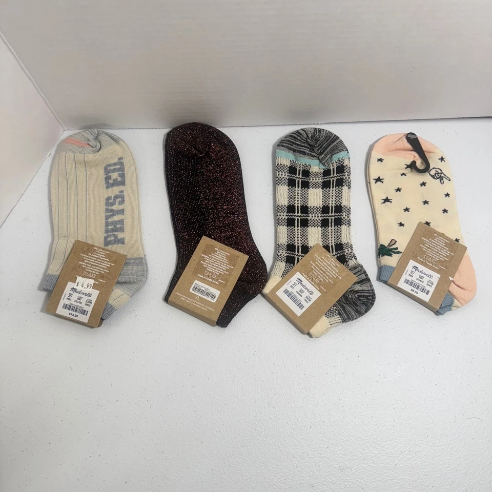 Paquete de 4 pares de calcetines tobilleros Madewell para mujer Phys Ed Sparkle Plaid Critter OLDSTOCK Foto 2 de 4