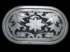TE09115 VINTAGE 1970s  FLORAL ORNAMENTAL  WESTERN  COWBOY BELT BUCKLE