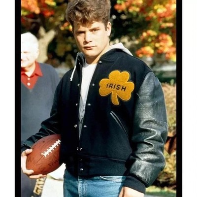 University of Notre Dame Rudy Irish Black Wool Real Leather sleeves Jacket