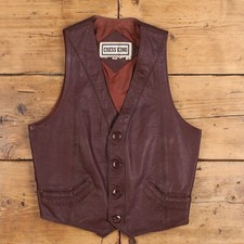 Vintage Chess King Leather Gilet S 80s Brown Womens Button