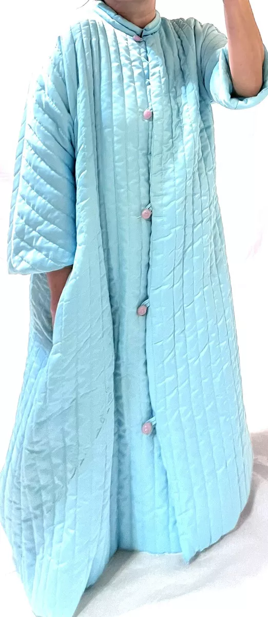 GORGEOUS UNIQUE VINTAGE PUFFER MIDI ROBE DRESS EVE STILLMAN RARE ROSE BUTTONS