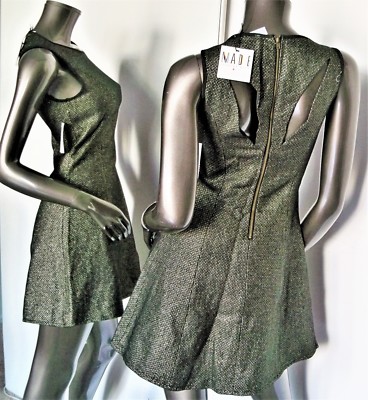 Made For Impulse Black Gold Metallic Sleeveless A-Line Dress XS