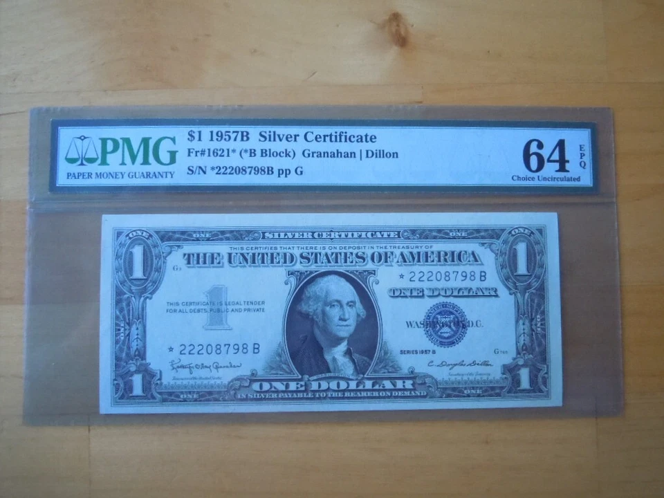 1957B (3) $1 Consecutive Blue Seal Silver Certificates Graded PMG 64 Choice Unc. - Image 4 of 4