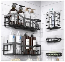 Five Piece Shower Caddy Organizer Black Stainless Steel Adhesive New In Box