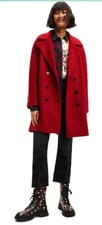 Desigual Women's Coat, Size Medium, Red, Button Closing, Wool/polyester, Pockets
