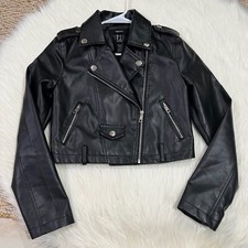 FOREVER 21 Black Faux Leather Zippers Moto Grunge Motorcycle Jacket Size S