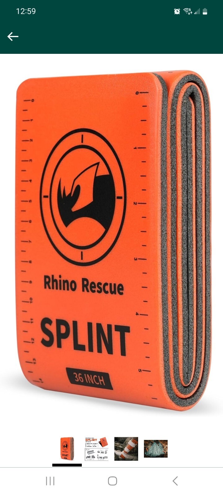 RHINO RESCUE First Aid Splint 36" X 4.3" Orange-Gray, Keep One Size, Folded