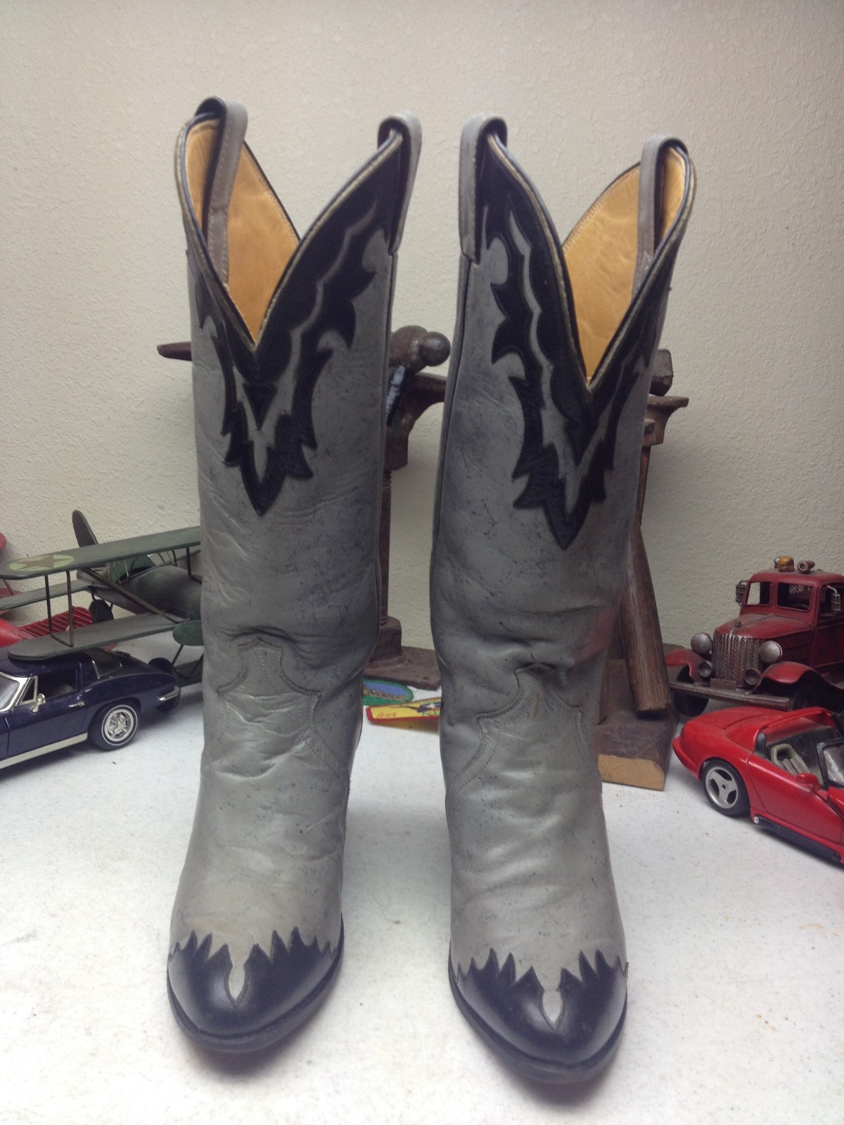 JUSTIN 4426 MADE IN USA BLACK GRAY LEATHER WESTERN COWBOY DANCE BOOTS 7