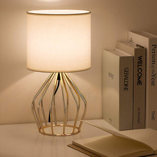 Gold Table Lamp - Modern Style Lamp with Hollowed Out Base Linen Fabric Shade