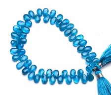 Natural Gem Neon Blue Apatite 7x5 to 8x6mm Size Smooth Pear Shape Beads 8.5"