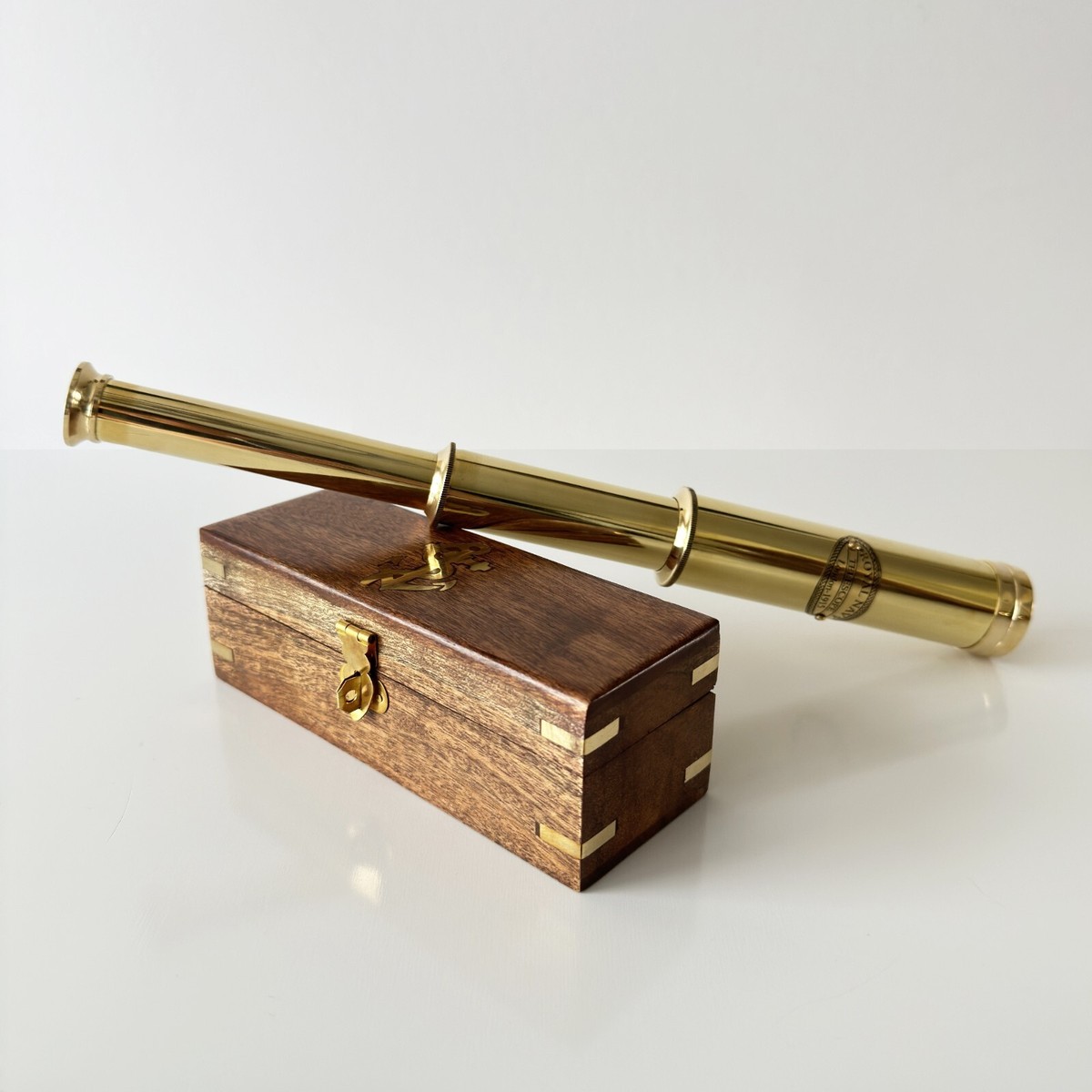 Brass Spyglass Telescope 15x Magnification with Wooden Box