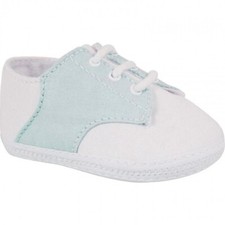 NWT Baby Deer Size 0 White Blue Cotton Oxford Bootie Crib Shoes Boys Newborn 0