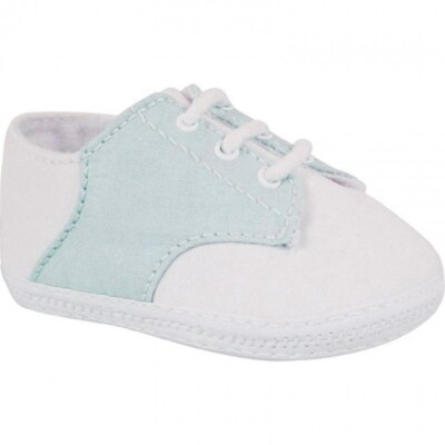 NWT Baby Deer Size 00 White Blue Cotton Oxford Bootie Crib Shoes Boys Preemie 00