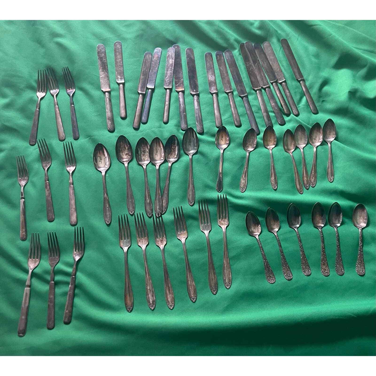 Lot Mixed Brands 49 pieces of Antique & Vintage Spoons Forks Flatware