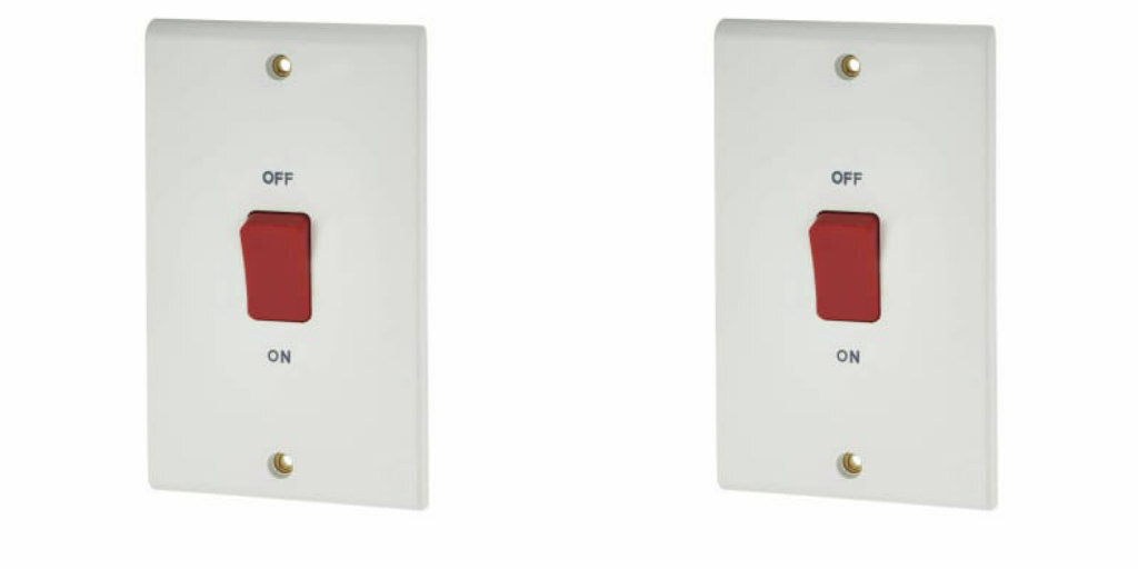2 x Deta S1301 Double Pole Switches 2 Gang 45 Amp (No Neon)
