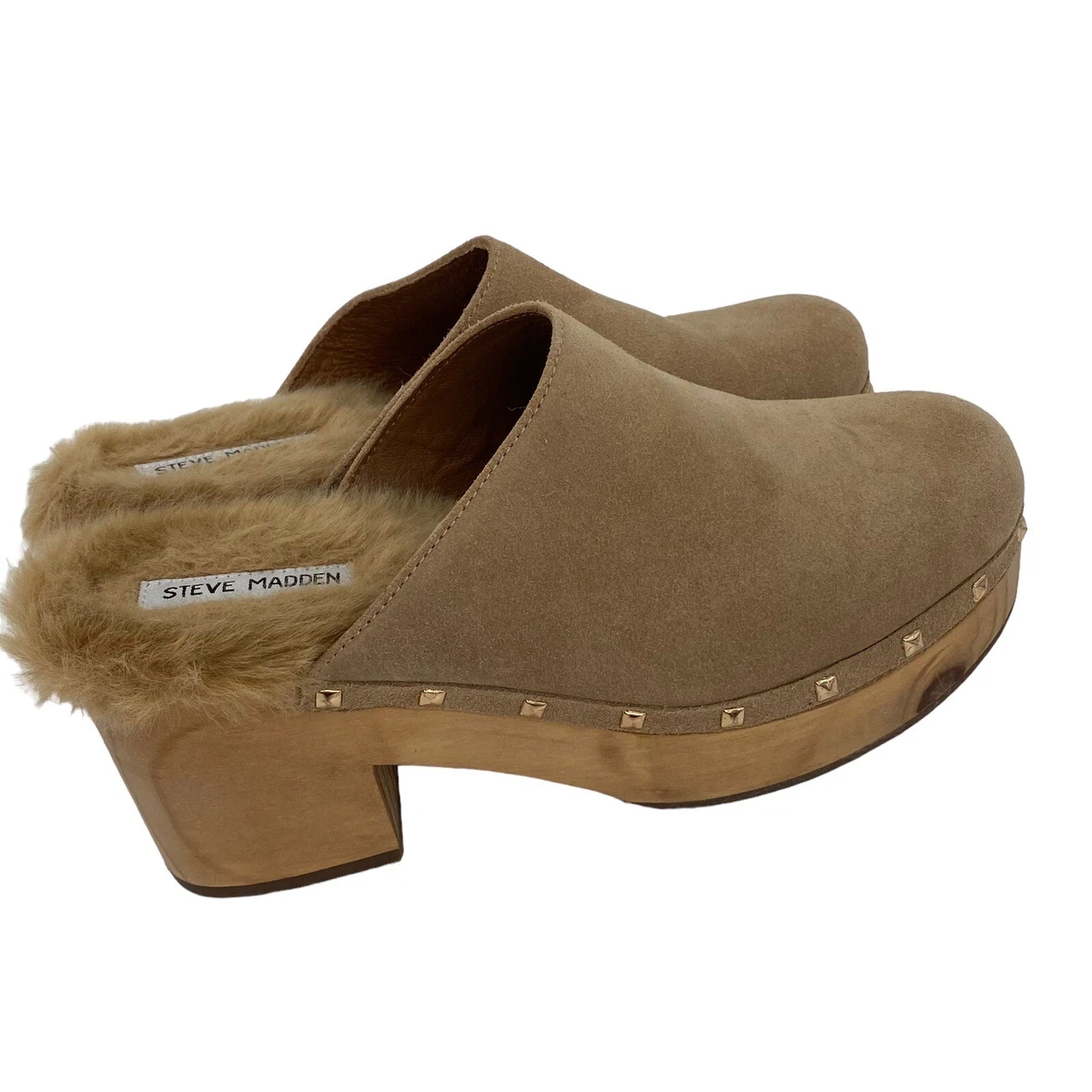Steve Madden Womens 9.5 Tan Suede Brooklyn Fur Lined Wooden