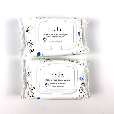 nolla Nose & Face Saline Wipes 30 Sheets Aloe Vit. E Saline Exp. 11/25 Lot of 2