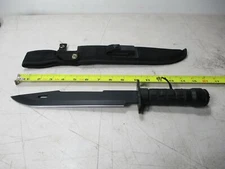 k41) Large Heavy 10" Blade Black Matte Hunting Fighting Survival Knife W/Sheath