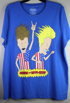 MTV Beavis and Butthead Blue Patriotic USA Tee Men's T-Shirt 2XL ...