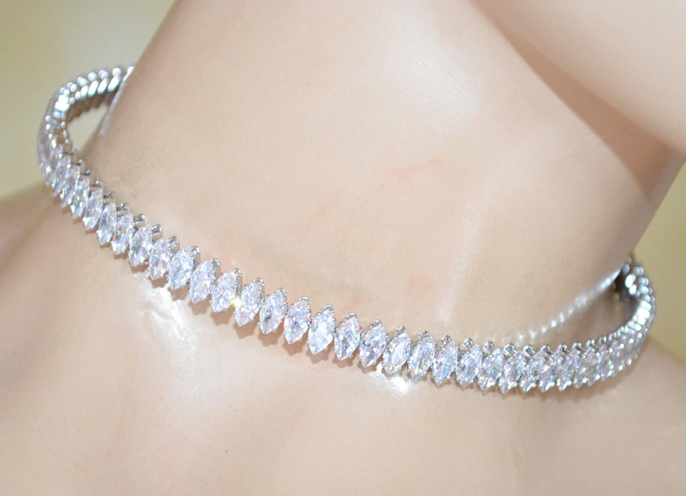 Collana argento donna collarino girocollo cristalli gocce strass collare UX22 - Immagine 2 di 4