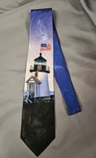 Steven Harris Hand Made Men's Necktie Tie Patriotic Light House American Flag