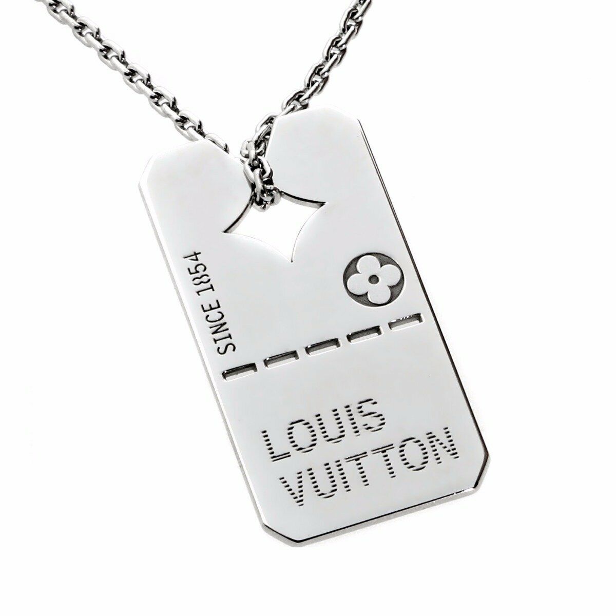 Louis Vuitton Dog Tag White Gold Pendant Necklace 18k