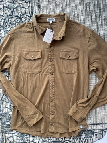 Peter Millar Shirt Men Large Sand Crown Lava Wash Jersey Pearl Snap Stretch New