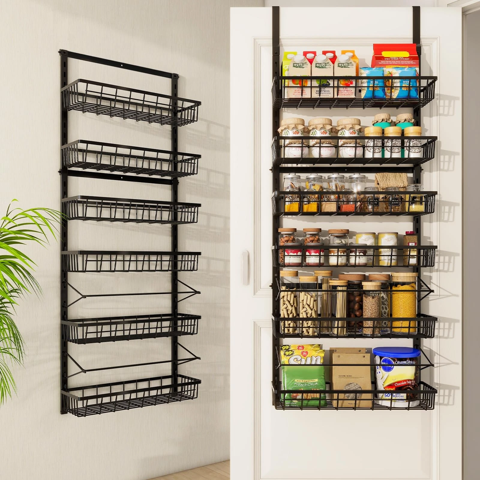 Over The Door Pantry Organizer, Pantry Storage and Organization, 6-Tier Adjus...
