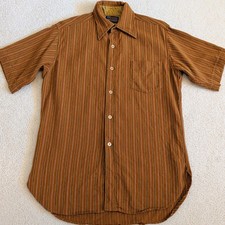 Vintage 70s Pendleton Board Shirt Mens Medium Brown Striped Wool Button USA 